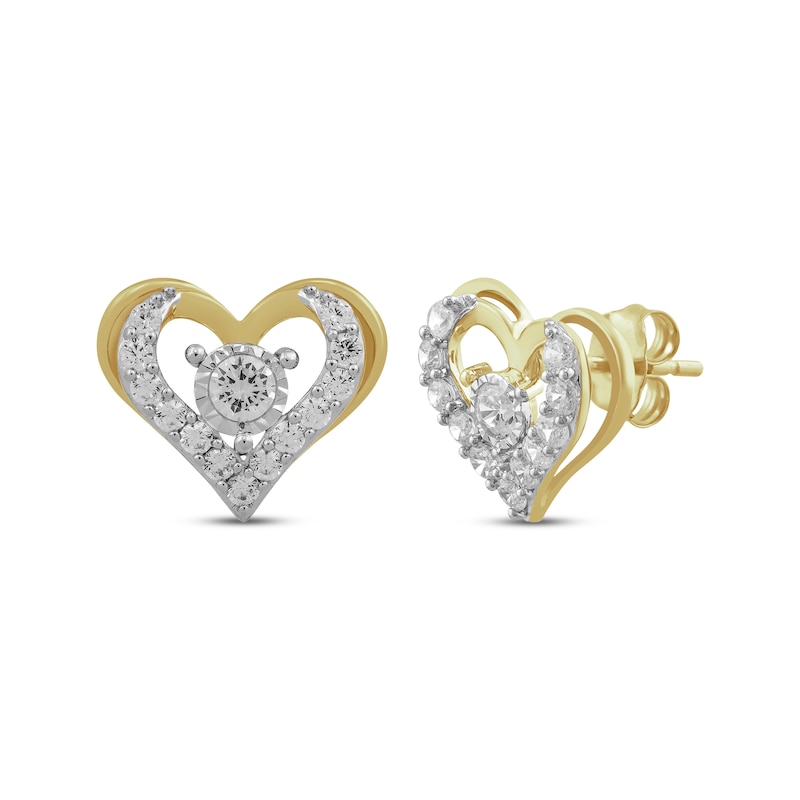 Main Image 1 of Diamond Open Heart Stud Earrings 1 ct tw 10K Yellow Gold