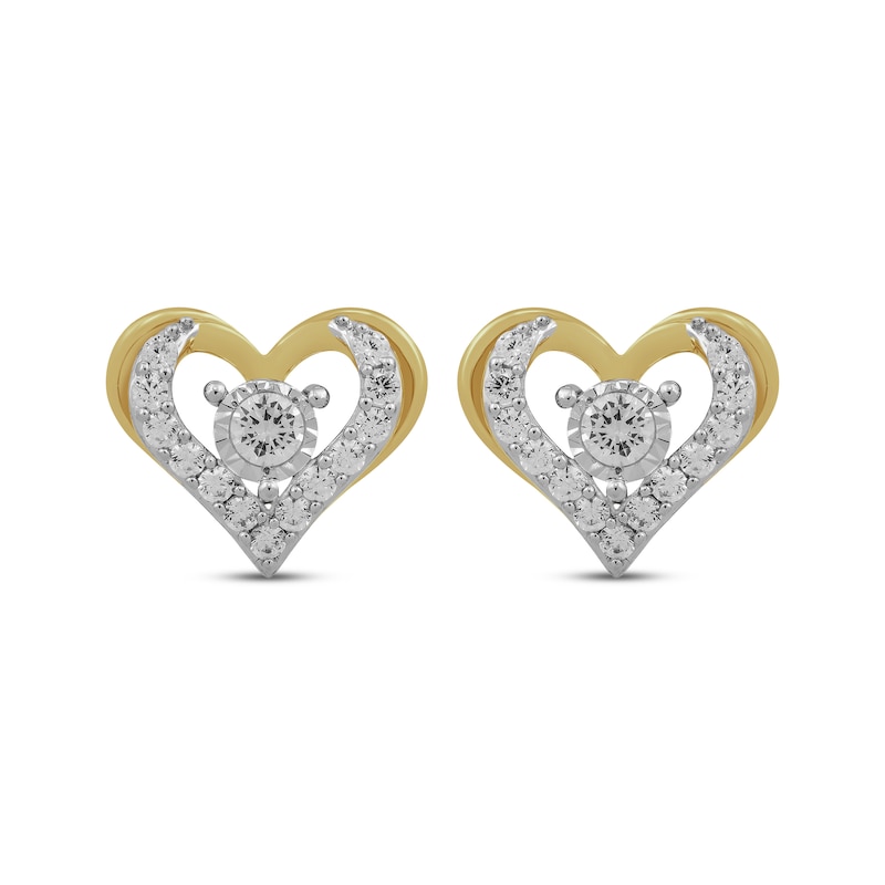 Main Image 2 of Diamond Open Heart Stud Earrings 1 ct tw 10K Yellow Gold