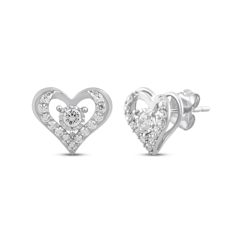 Main Image 1 of Diamond Open Heart Stud Earrings 1/2 ct tw 10K White Gold