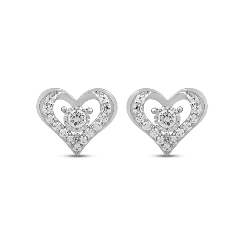 Main Image 2 of Diamond Open Heart Stud Earrings 1/2 ct tw 10K White Gold