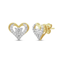 Diamond Open Heart Stud Earrings 1/2 ct tw 10K Yellow Gold