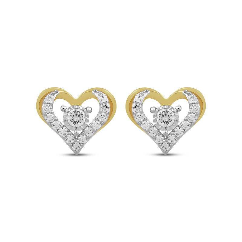 Main Image 2 of Diamond Open Heart Stud Earrings 1/2 ct tw 10K Yellow Gold