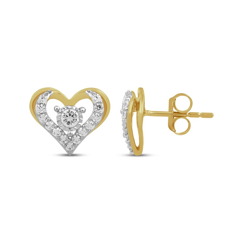 1/8 BAHT SPARKLING DIAMOND-CUT HOLLOW HEART STUD EARRINGS IN 23K GOLD