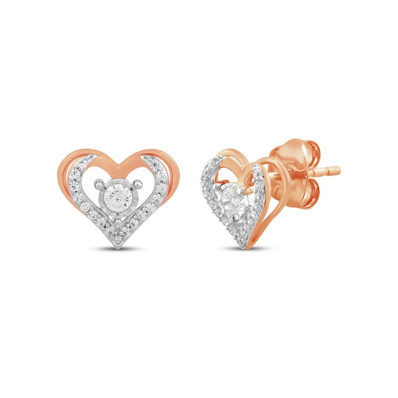 Main Image 1 of Diamond Open Heart Stud Earrings 1/4 ct tw 10K Rose Gold
