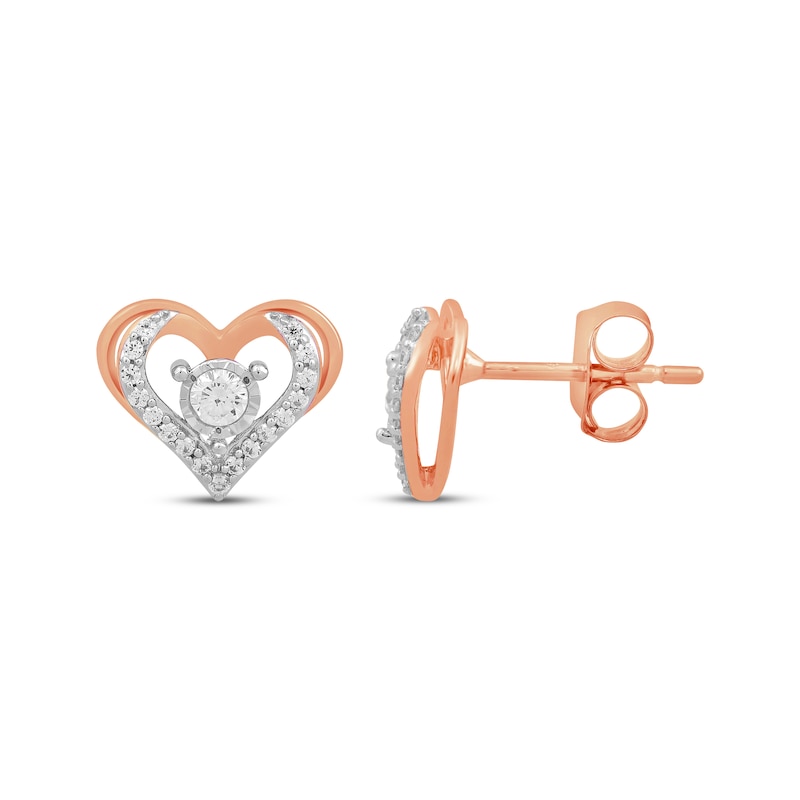 Main Image 3 of Diamond Open Heart Stud Earrings 1/4 ct tw 10K Rose Gold