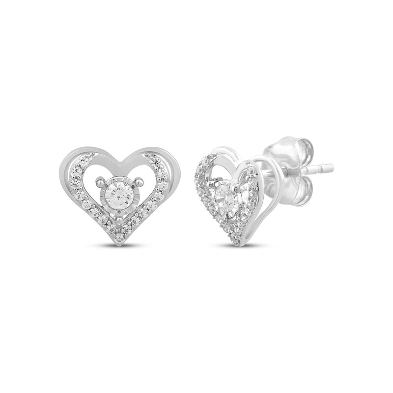 Main Image 1 of Diamond Open Heart Stud Earrings 1/4 ct tw 10K White Gold