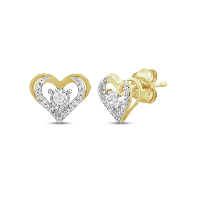 Main Image 1 of Diamond Open Heart Stud Earrings 1/4 ct tw 10K Yellow Gold