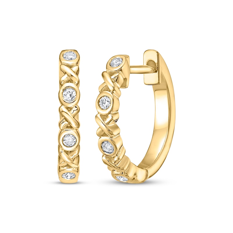 Main Image 1 of Diamond &quot;XO&quot; Huggie Hoop Earrings 1/10 ct tw 10K Yellow Gold