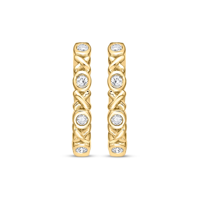 Main Image 2 of Diamond &quot;XO&quot; Huggie Hoop Earrings 1/10 ct tw 10K Yellow Gold