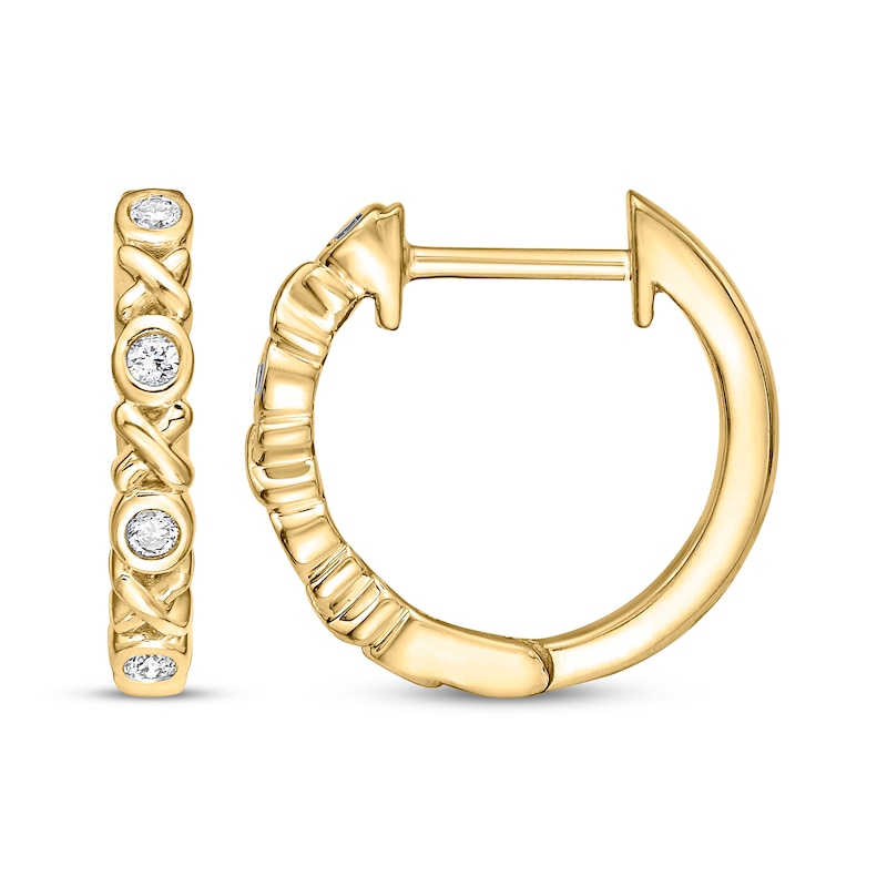 Main Image 3 of Diamond &quot;XO&quot; Huggie Hoop Earrings 1/10 ct tw 10K Yellow Gold