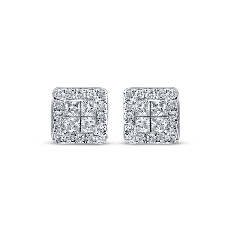 Main Image 2 of Princess-Cut Diamond Quad Halo Frame Earrings 1 ct tw 10K White Gold
