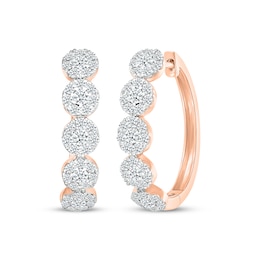 Diamond Halos Hoop Earrings 1 ct tw 10K Rose Gold