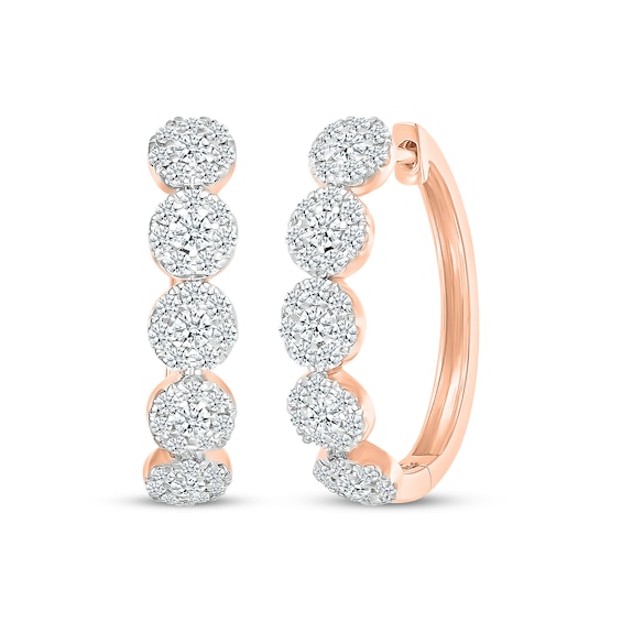 Diamond Halos Hoop Earrings 1 ct tw 10K Rose Gold
