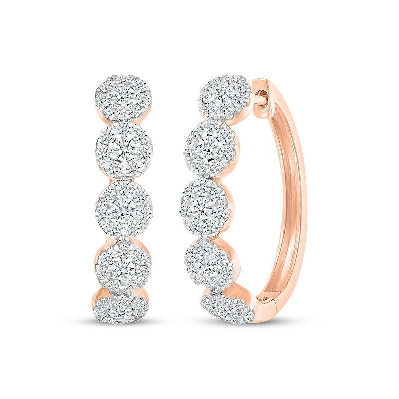 Main Image 1 of Diamond Halos Hoop Earrings 1 ct tw 10K Rose Gold