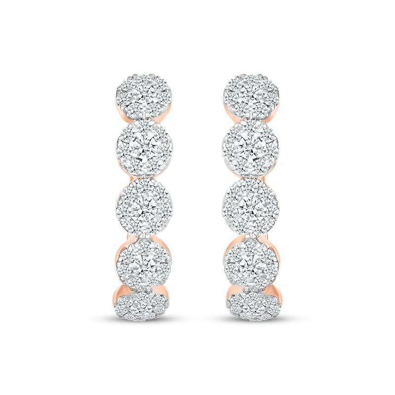 Main Image 2 of Diamond Halos Hoop Earrings 1 ct tw 10K Rose Gold