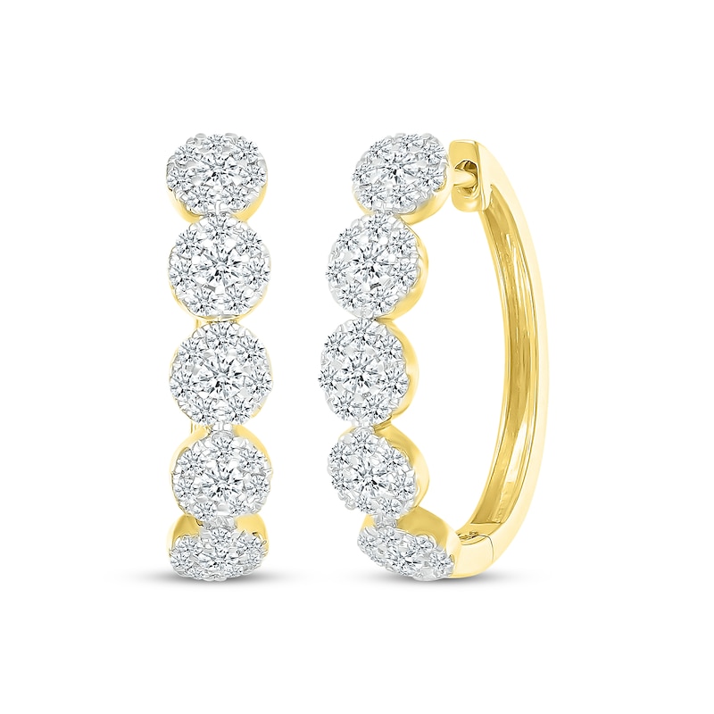 Main Image 1 of Diamond Halos Hoop Earrings 1 ct tw 10K Yellow Gold