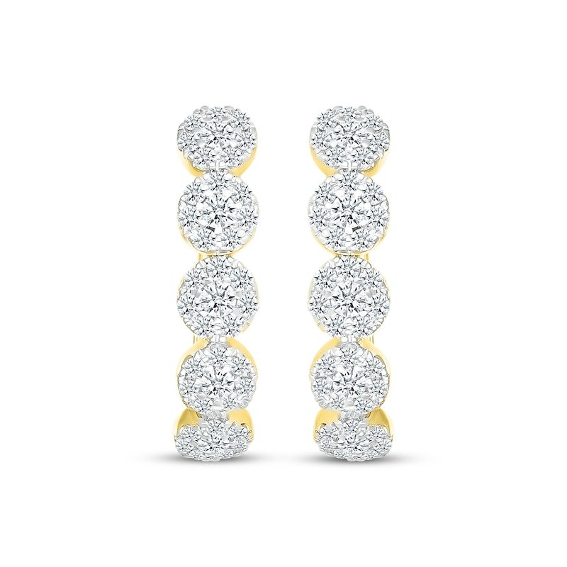 Main Image 2 of Diamond Halos Hoop Earrings 1 ct tw 10K Yellow Gold