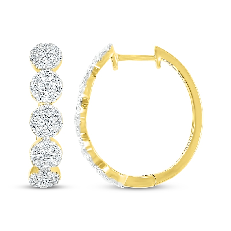 Main Image 3 of Diamond Halos Hoop Earrings 1 ct tw 10K Yellow Gold