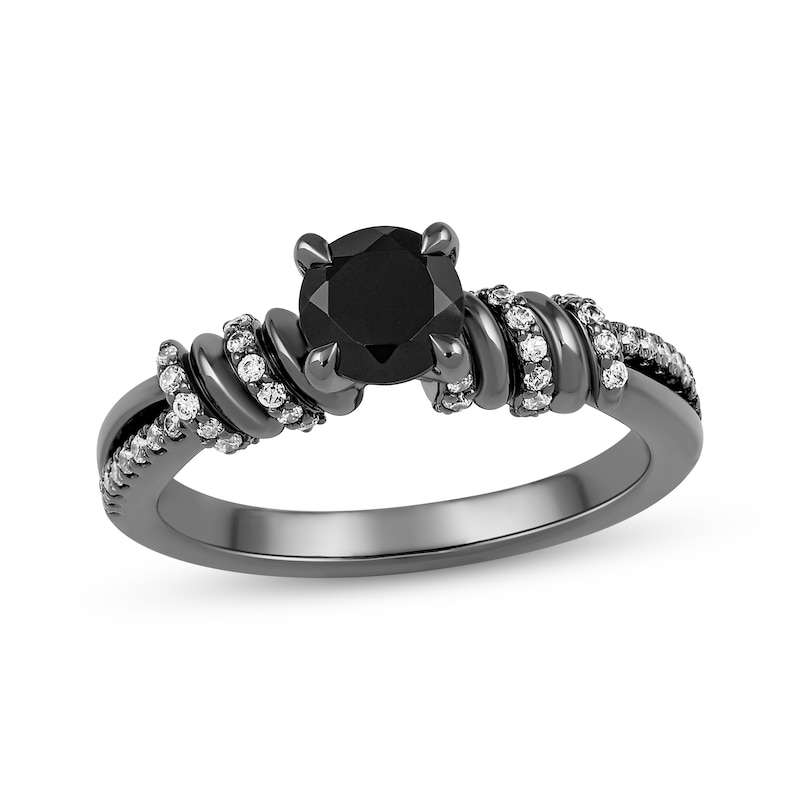 Main Image 4 of Ink & Ice Round-Cut Black & White Diamond Twist Engagement Ring 1-3/4 ct tw Black Rhodium-Plated 14K White Gold