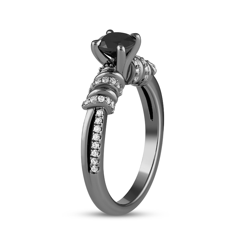 Main Image 5 of Ink & Ice Round-Cut Black & White Diamond Twist Engagement Ring 1-3/4 ct tw Black Rhodium-Plated 14K White Gold