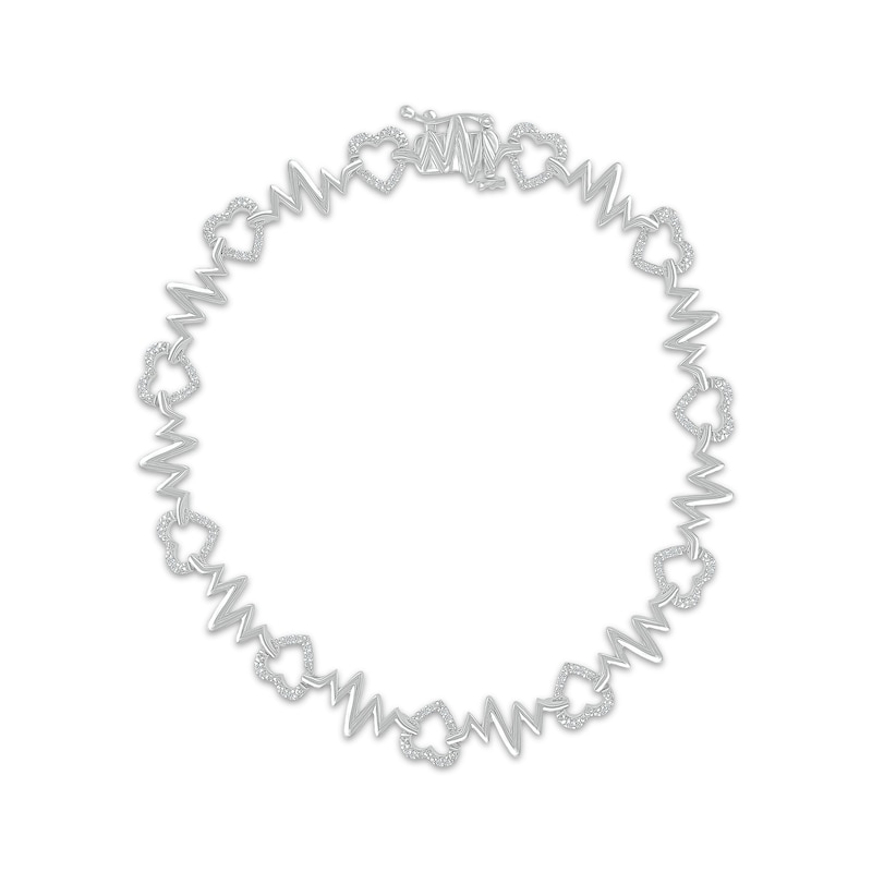 Main Image 1 of Diamond Heartbeat & Heart Link Bracelet 1/5 ct tw Sterling Silver 7.5&quot;