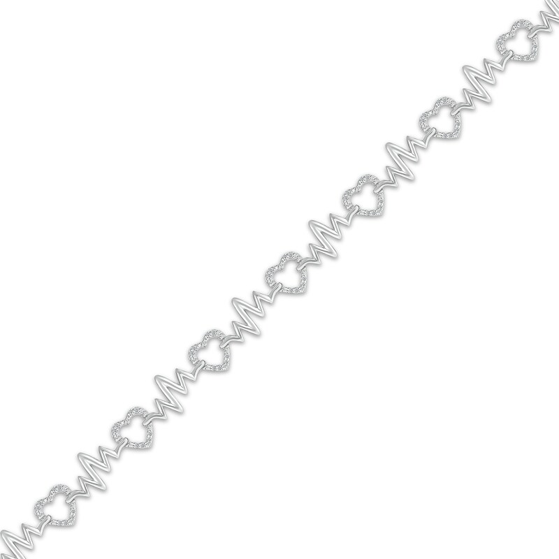 Main Image 2 of Diamond Heartbeat & Heart Link Bracelet 1/5 ct tw Sterling Silver 7.5&quot;