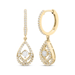 Love Entwined Diamond Dangle Hoop Earrings 1/3 ctw 10K Yellow Gold
