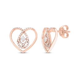 Love Entwined Diamond Heart-Shaped Stud Earrings 1/4 ctw 10K Rose Gold