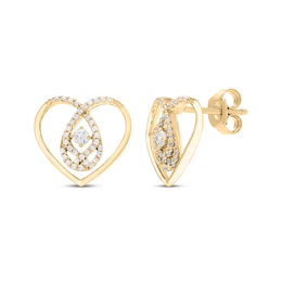 Love Entwined Diamond Heart-Shaped Stud Earrings 1/4 ctw 10K Yellow Gold