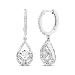 Love Entwined Diamond Dangle Hoop Earrings 1/3 ctw 10K White Gold