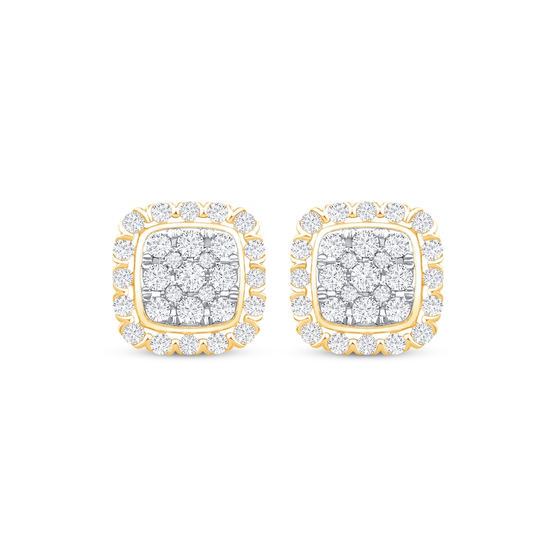 Main Image 2 of Multi-Diamond Cushion Frame Stud Earrings 1 ct tw 10K Yellow Gold