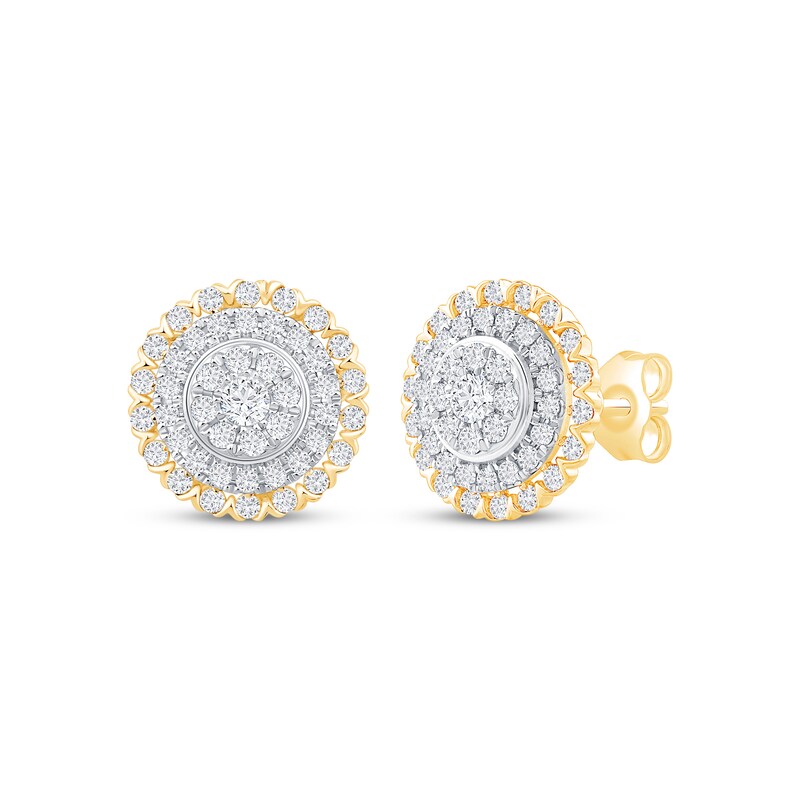 Main Image 1 of Multi-Diamond Circle Halo Stud Earrings 1 ct tw 10K Yellow Gold