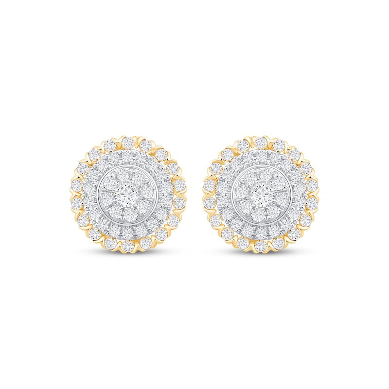 Main Image 2 of Multi-Diamond Circle Halo Stud Earrings 1 ct tw 10K Yellow Gold