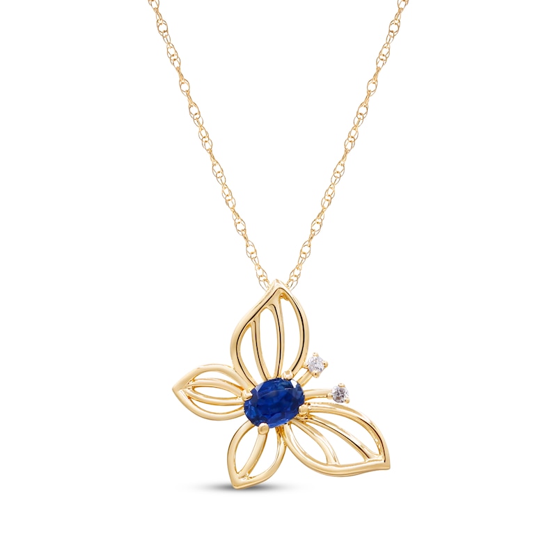 Main Image 1 of Oval-Cut Blue Sapphire & Diamond Accent Butterfly Necklace 10K Yellow Gold 18&quot;