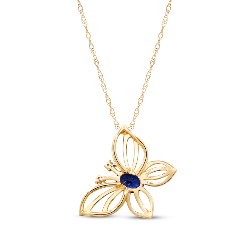 Main Image 3 of Oval-Cut Blue Sapphire & Diamond Accent Butterfly Necklace 10K Yellow Gold 18&quot;