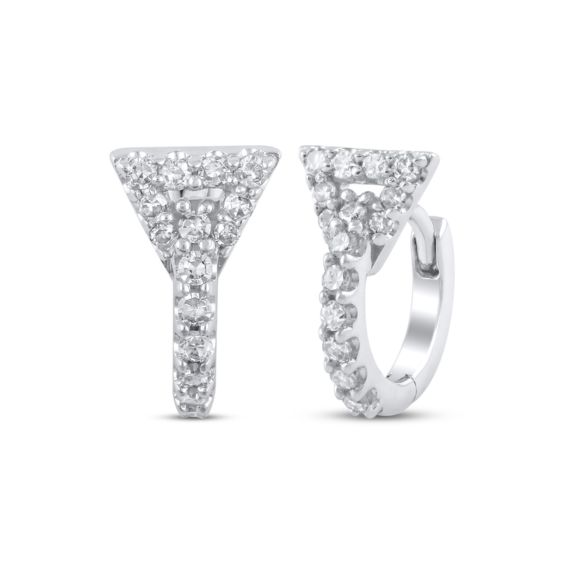 Main Image 1 of Diamond Triangle Mini Hoop Earrings 1/5 ct tw 10K White Gold