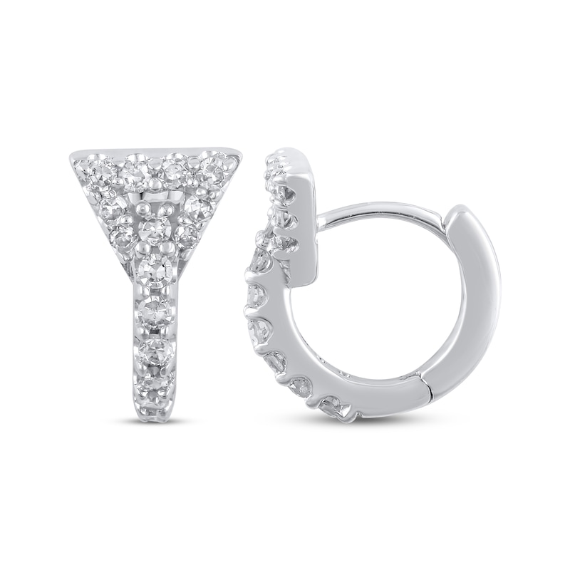 Main Image 3 of Diamond Triangle Mini Hoop Earrings 1/5 ct tw 10K White Gold