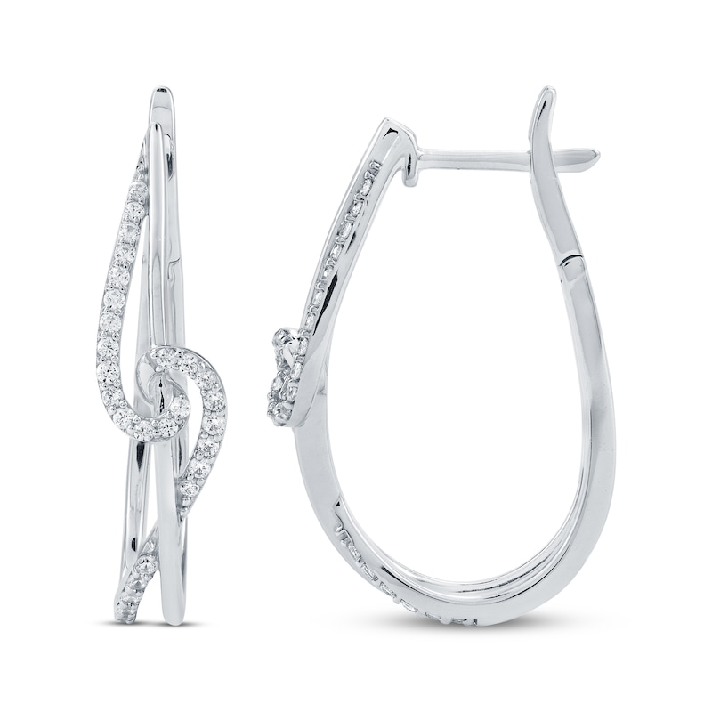 Main Image 1 of Diamond Swirl Crossover Hoop Earrings 1/3 ct tw 10K White Gold