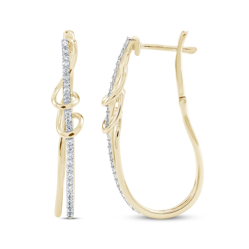 Main Image 1 of Diamond Twisted Swirl Hoop Earrings 1/4 ct tw 10K Yellow Gold