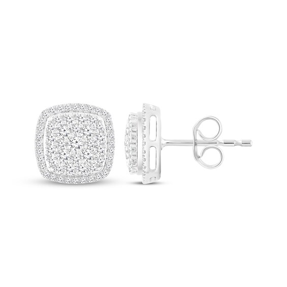 Multi-Diamond Cushion-Shaped Stud Earrings 1 ct tw 10K White Gold