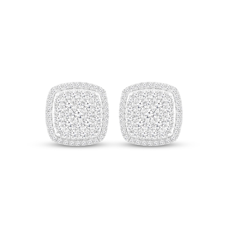 Main Image 2 of Multi-Diamond Cushion-Shaped Stud Earrings 1 ct tw 10K White Gold