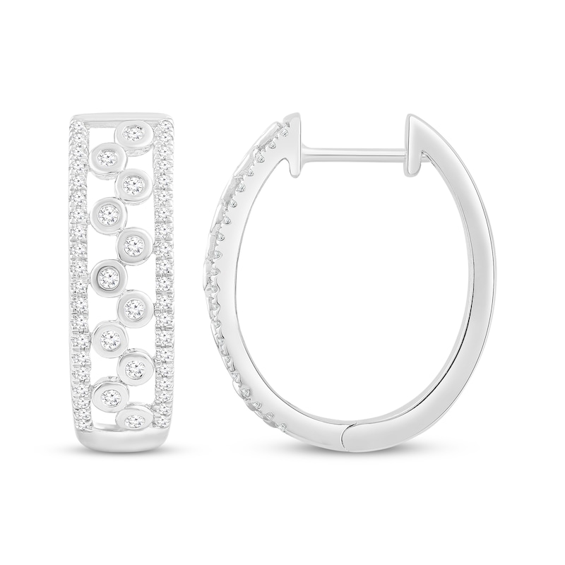 Main Image 1 of Bezel-Set Diamond Multi-Row Hoop Earrings 1/4 ct tw Sterling Silver