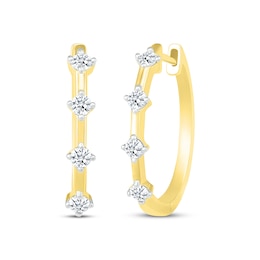 Diamond Station Hoop Earrings 3/8 ct tw 10K Yellow Gold