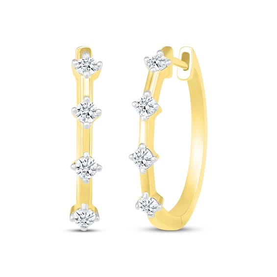 Diamond Station Hoop Earrings 3/8 ct tw 10K Yellow Gold