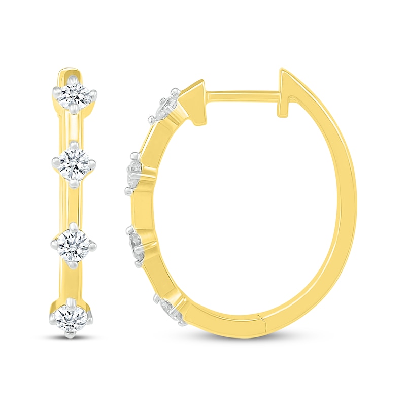 Main Image 3 of Diamond Station Hoop Earrings 3/8 ct tw 10K Yellow Gold