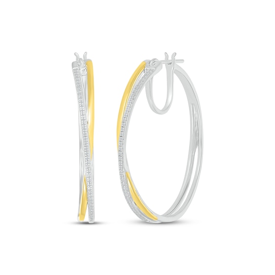 Diamond Crossover Hoop Earrings 1/4 ct tw Sterling Silver & 10K Yellow Gold