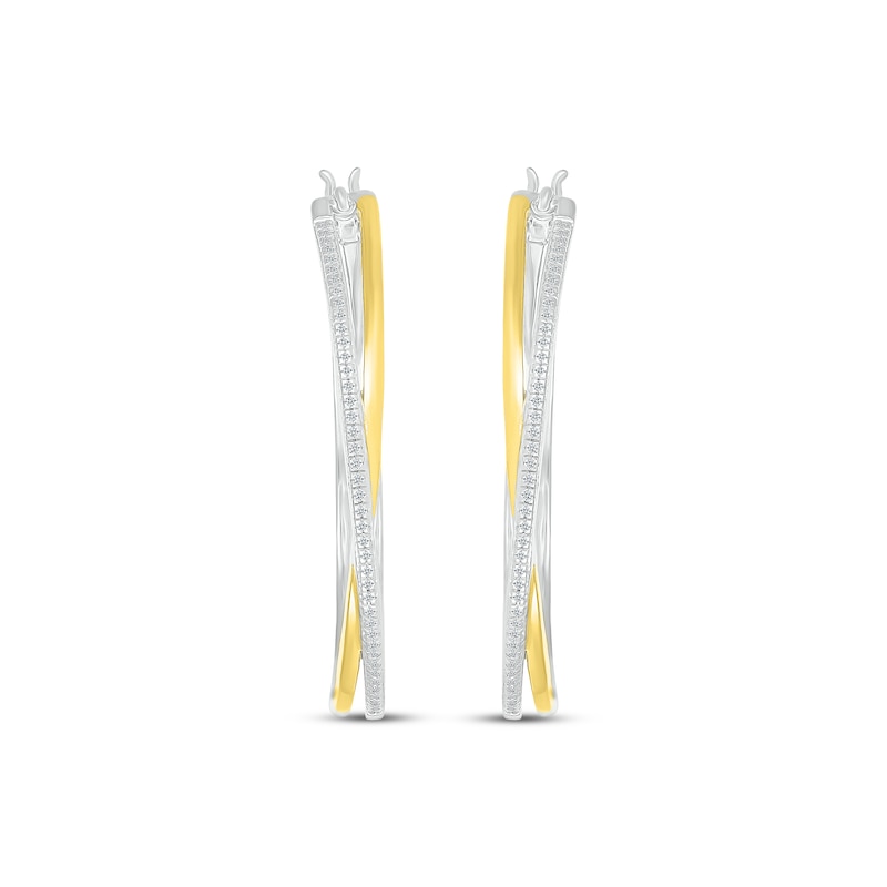 Main Image 2 of Diamond Crossover Hoop Earrings 1/4 ct tw Sterling Silver & 10K Yellow Gold