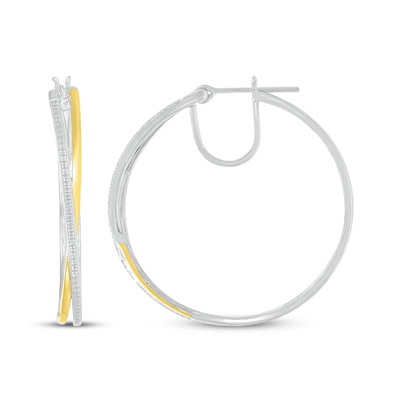 Main Image 3 of Diamond Crossover Hoop Earrings 1/4 ct tw Sterling Silver & 10K Yellow Gold