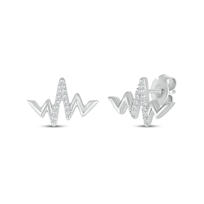 Main Image 1 of Diamond Heartbeat Stud Earrings 1/20 ct tw Sterling Silver
