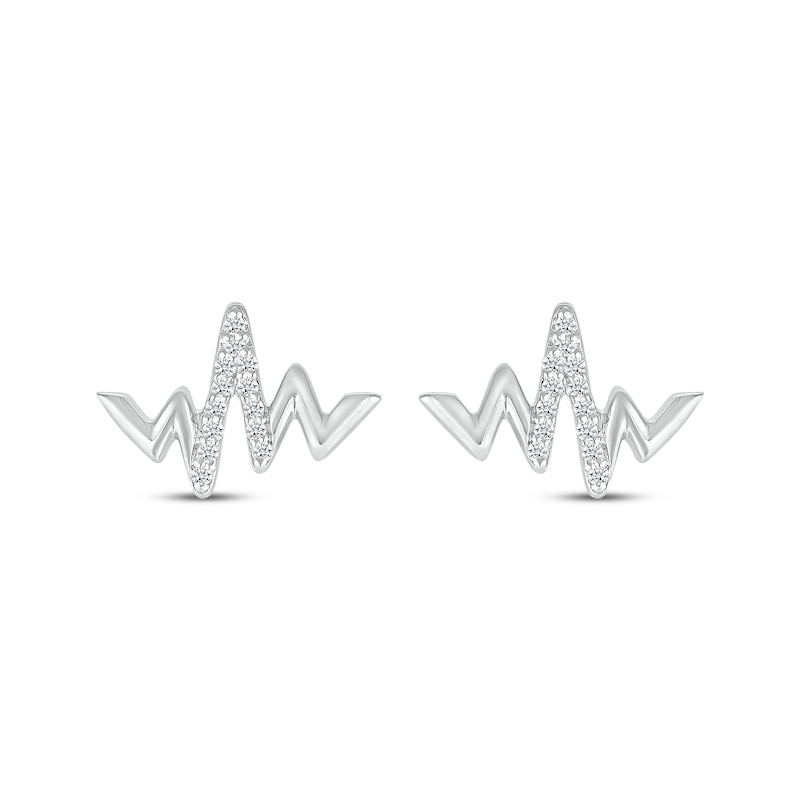 Main Image 2 of Diamond Heartbeat Stud Earrings 1/20 ct tw Sterling Silver
